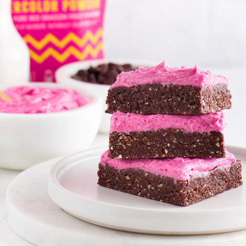 Pink Pitaya Buttercream Frosting Brownies