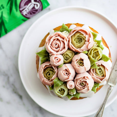 White Bean Paste Emerald Pandan & Pink Pitaya Flowers