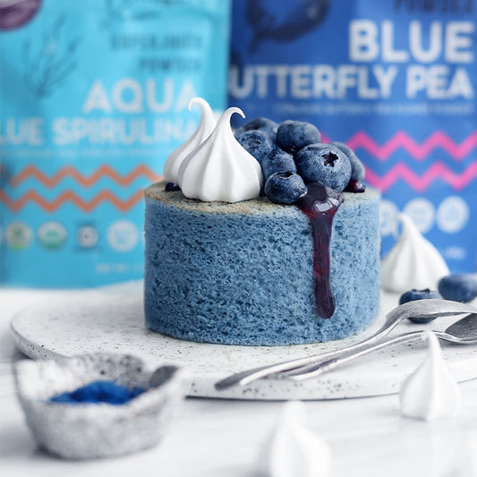 Suncore Foods Mini Aqua Blue Spirulina Butterfly Pea Blueberry Cake
