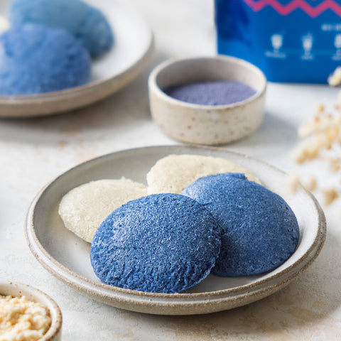 Blue Butterfly Pea Idlis with Coconut Chutney