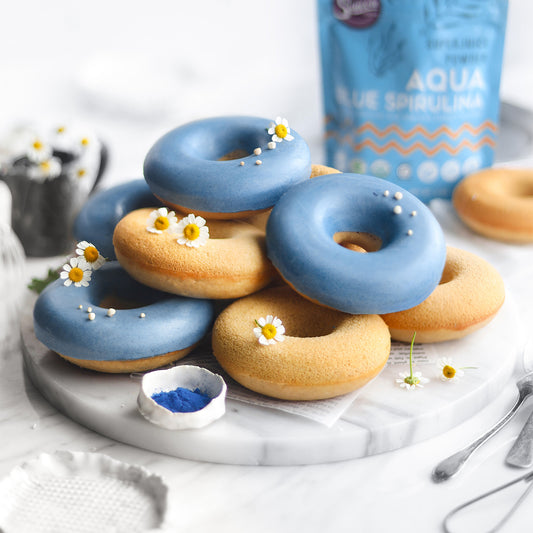 Suncore Foods Blue Spirulina Chocolate Glazed Baked Donuts