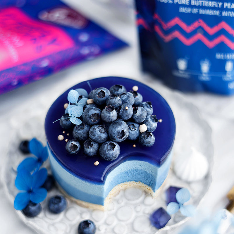Suncore Foods Butterfly Pea Flower Mousse Cake with Butterfly Pea Flowers Jelly 