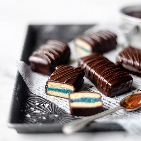 Blue Spirulina Cream Chocolate Covered Almond Cookies