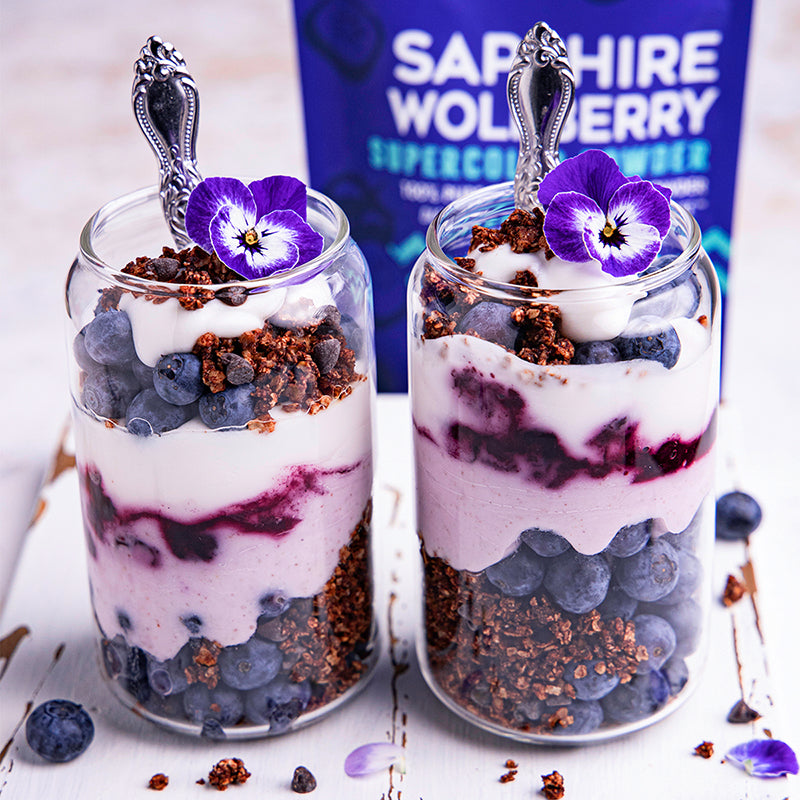 Suncore Foods Cacao Nibs Chocolate Granola Sapphire Wolfberry Yogurt Parfaits