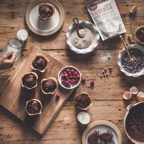 Chocolate Quinoa Raspberry Muffins