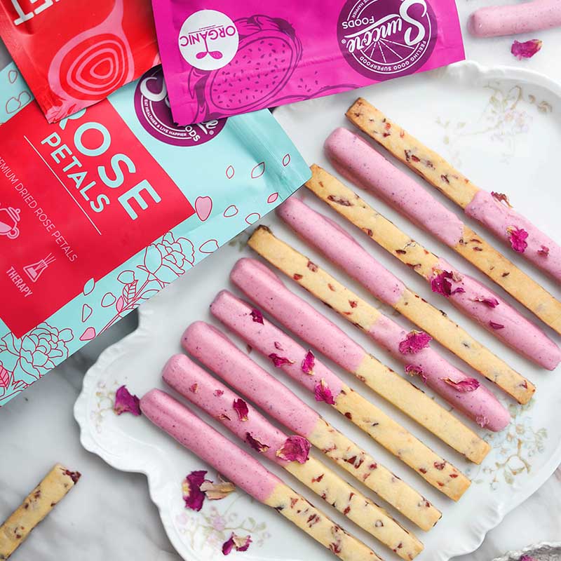Suncore Foods Cranberry Rose Petals Pink Pitaya Glazed Cookie Sticks