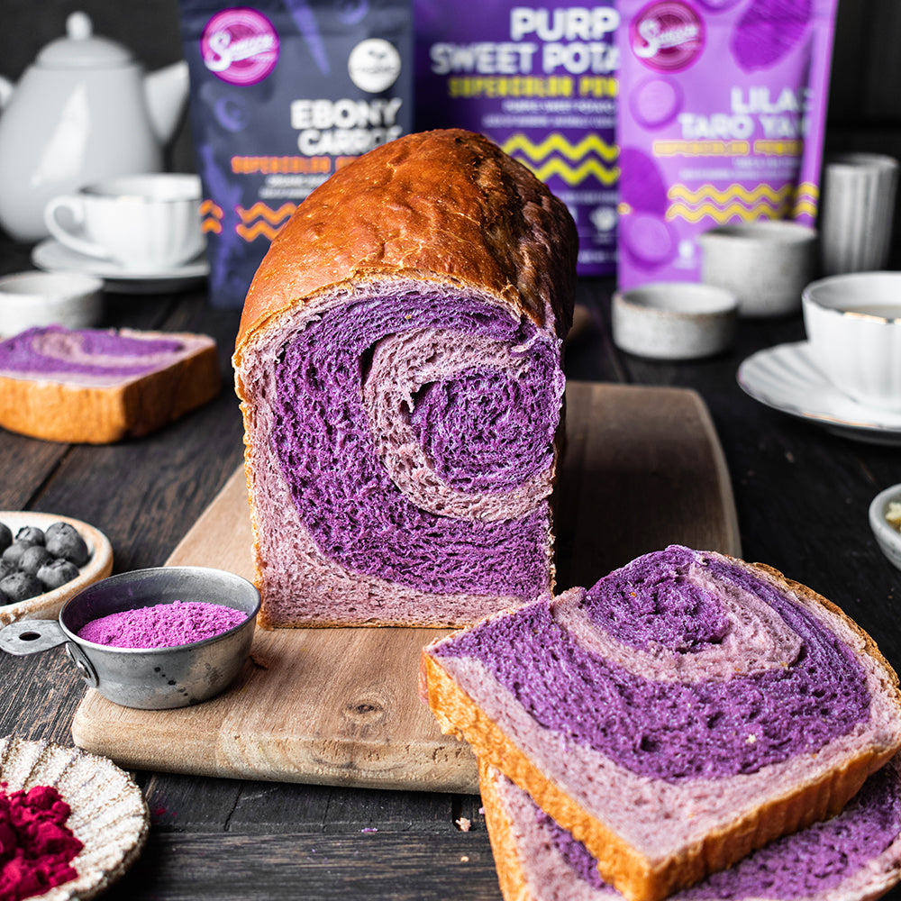 Suncore Foods Ebony Carrot Lilac Taro Yam Swirl Bread