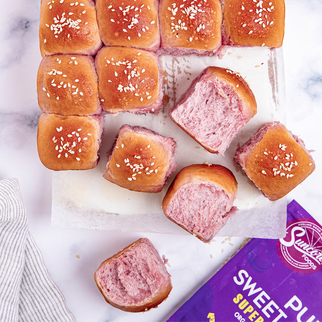 Suncore Foods Fluffy Pull-Apart Purple Sweet Potato Milk Bread Buns