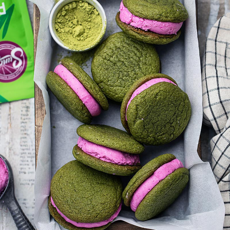 Suncore Foods Pink Pitaya Ice Cream Emerald Pandan Leaf Cookie Sandwiches