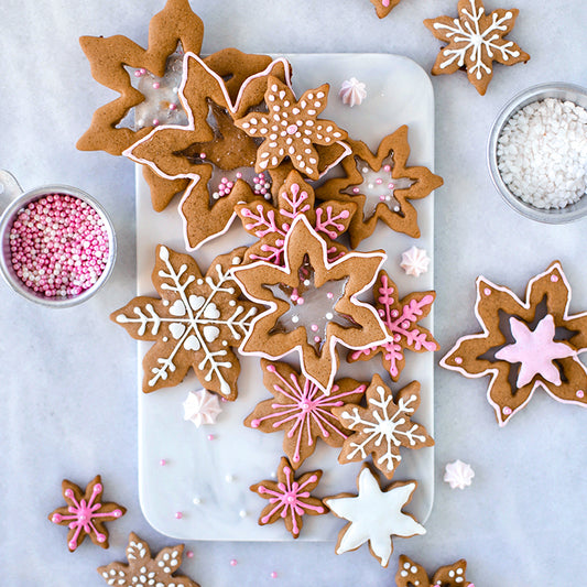 Suncore Foods Pink Pitaya Glaze Snowflakes Gingerbread Cookies