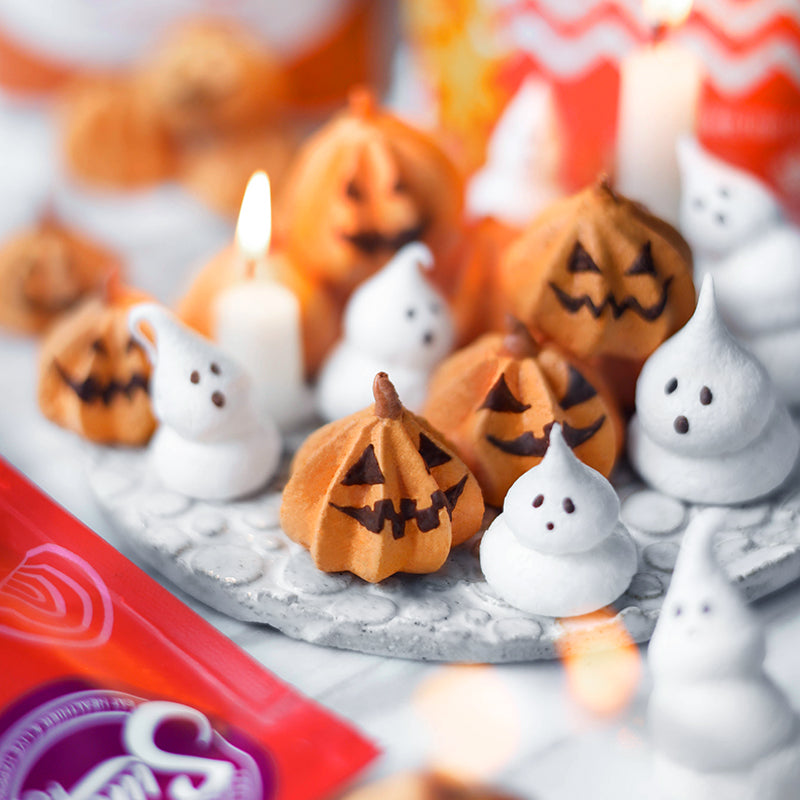 Suncore Foods Halloween Jack-O-Lantern and Ghost Meringue Cookies