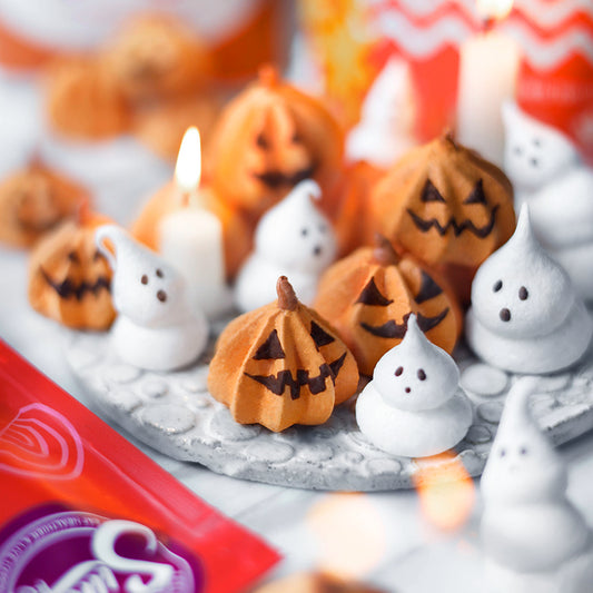 Suncore Foods Halloween Jack-O-Lantern and Ghost Meringue Cookies