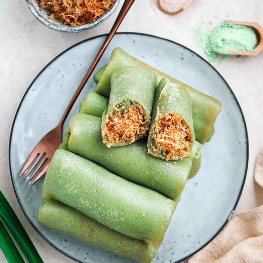 Suncore Foods Vegan Pandan Crepes with Sweet Coconut (Kue Ketayap)