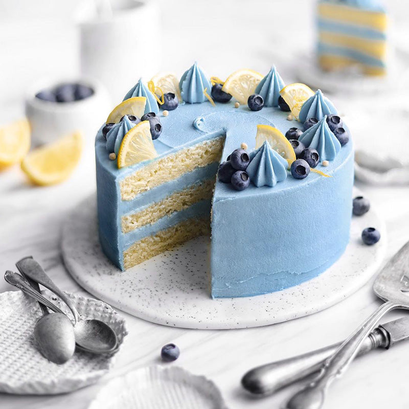 Suncore Foods Aqua Blue Spirulina Frosting Lemon Layer Cake