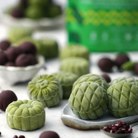 Matcha and Red Bean Snowskin Mooncakes
