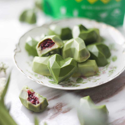 Suncore Foods Raspberry Chia Jam Ganache Filling Matcha Chocolate Hearts