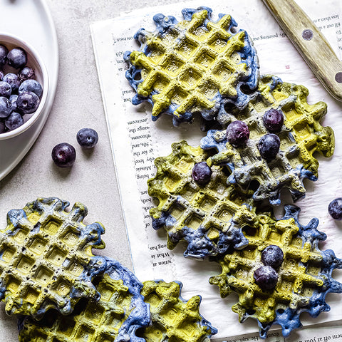 Zen Midori Matcha & Heroic Blue Spirulina Tie-Dye Waffles