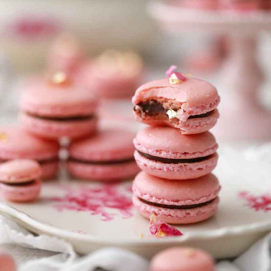 Suncore Foods Pastel Pink Macarons with Coconut Chocolate Ganache