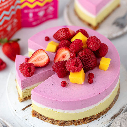 Suncore Foods Pink Pitaya & Canary Yellow Safflower Vegan Cheesecake