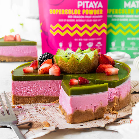 Pink Pitaya Cheesecake with Kiwi Matcha Jelly