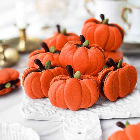 Pumpkin Macarons with Dark Chocolate Ganache