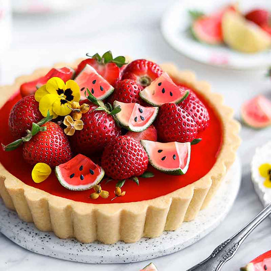 Suncore Foods Strawberry Watermelon Tart with Lime & Albizia Flower Tea Jelly