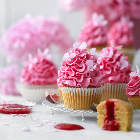 Velvet Pink Flower Cupcakes