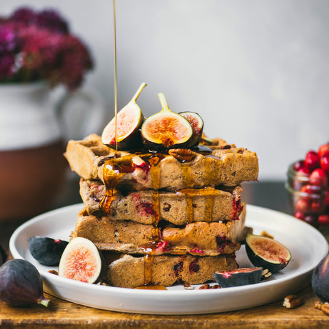 Cranberry Pecan Quinoa Flake Waffles