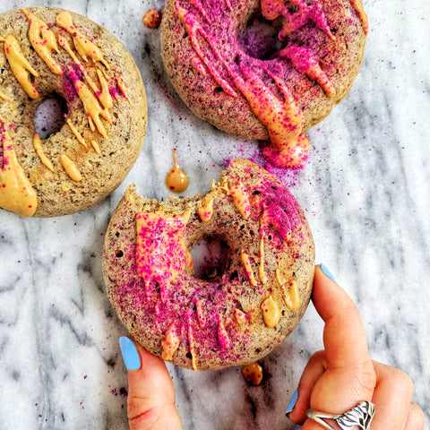 Pink Pitaya Dusted Banana Bread Donuts