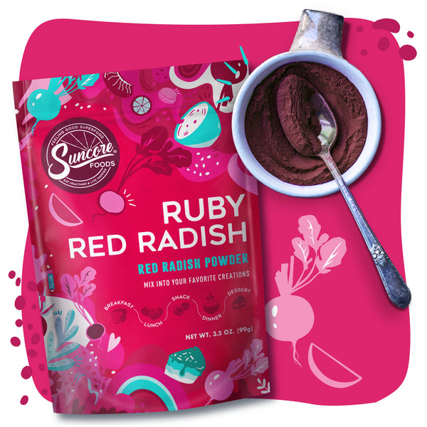 Ruby Red Radish Powder - Premium Natural Food Powder from Suncore Foods - Starting $20.99 and available in larger sizes including wholesale bulk orders! Shop now at www.suncorefoods.com